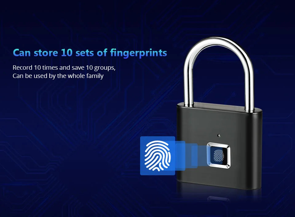 LifeSimpl™ Smart Fingerprint Padlock – USB-C Rechargeable, Waterproof