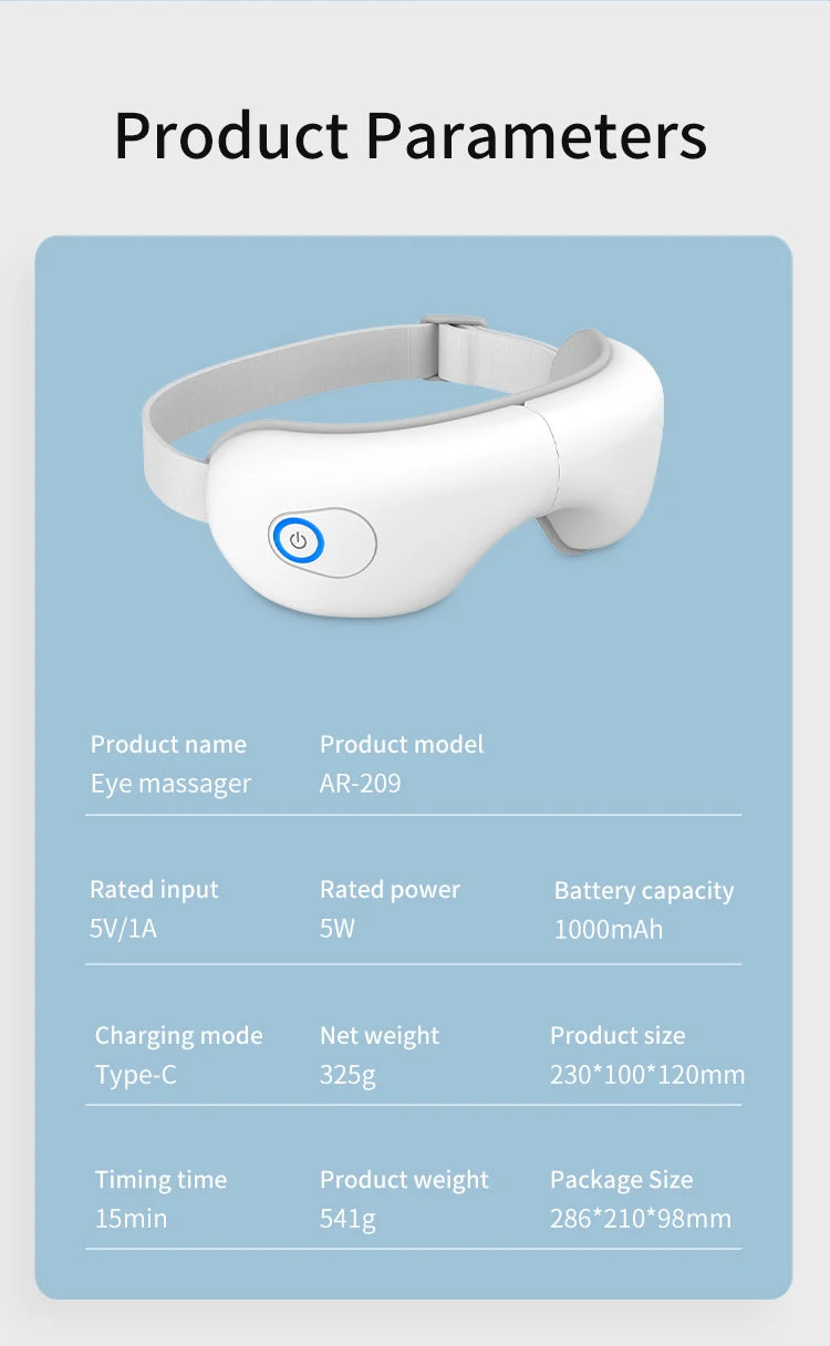 Folding Heated Eye Massager with Air Compression & Bluetooth Music