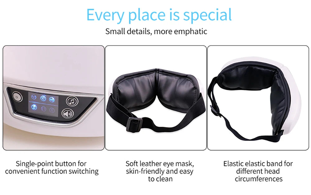 6D Smart Vibration Eye Massager Airbag Compress Eye Care Instrument Bluetooth Music Eye Massage Sleepping Mask Eye Relax Fatigue