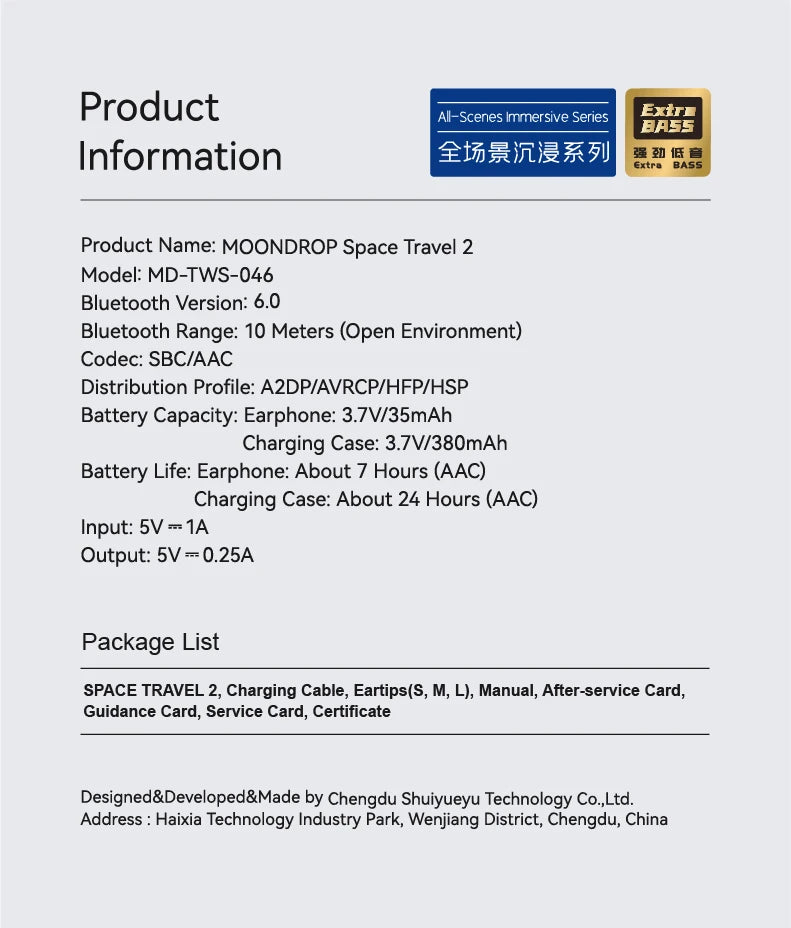 MOONDROP Space Travel 2 Wireless Earphones – Bluetooth 6.0 ANC TWS In-Ear Headphones with Low-Latency Gaming Mode