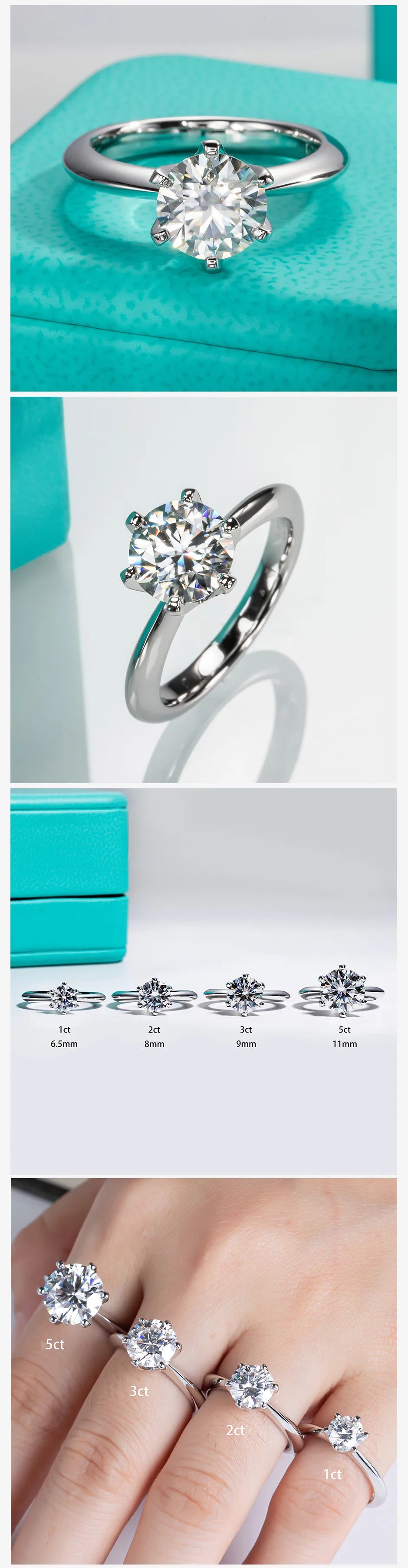 Moissanite Solitaire Ring – 1ct & 2ct | 925 Sterling Silver Engagement-Style Ring