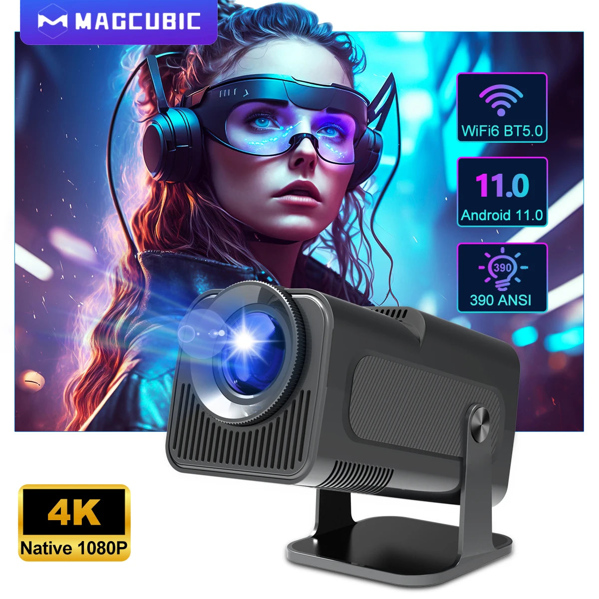 Magcubic HY320 Native 1080P Smart Projector – Android 11, WiFi6, Bluetooth 5.0