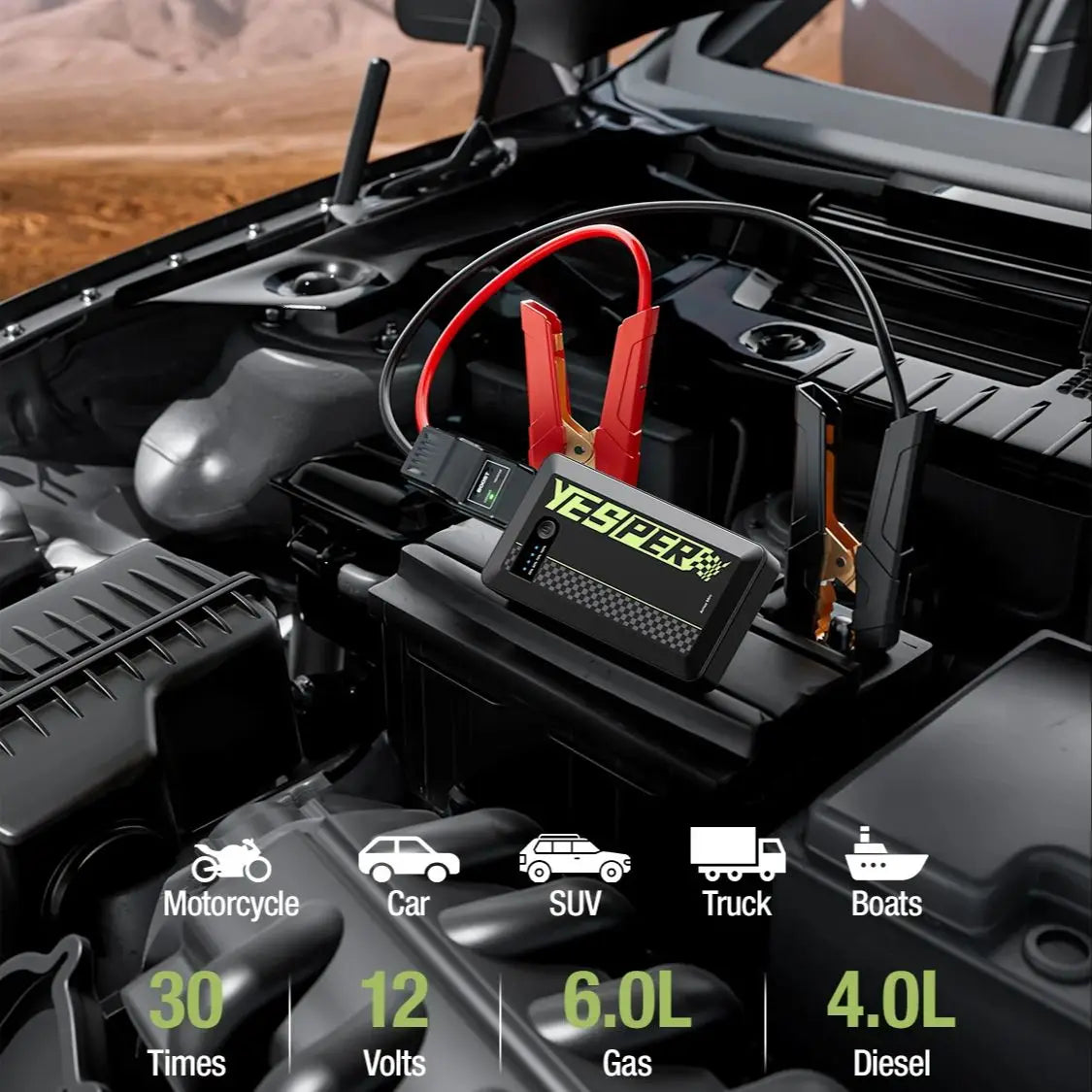 🇺🇸 YESPER 1200A Portable Car Jump Starter (USA Stock) – Compact Emergency Power for Gas & Diesel Engines