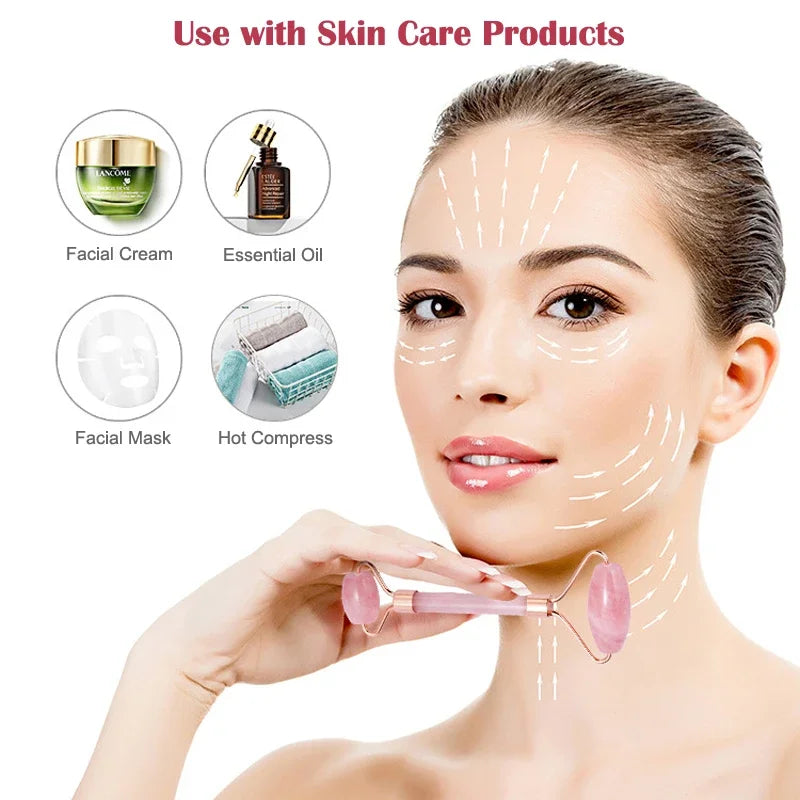 LifeSimpl™ Rose Quartz Facial Sculpting Set – Jade Roller & Gua Sha Glow Ritual