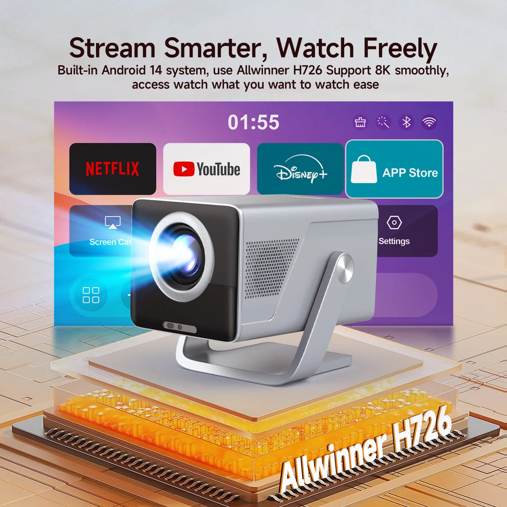 Magcubic X7 Smart Projector – 1000 ANSI, Native 1080P, Android 14, WiFi 6, Bluetooth, 8K Video Support