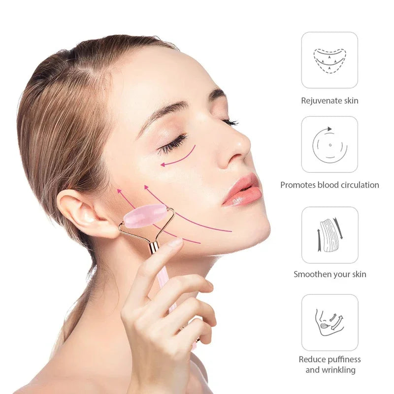 LifeSimpl™ Rose Quartz Facial Sculpting Set – Jade Roller & Gua Sha Glow Ritual