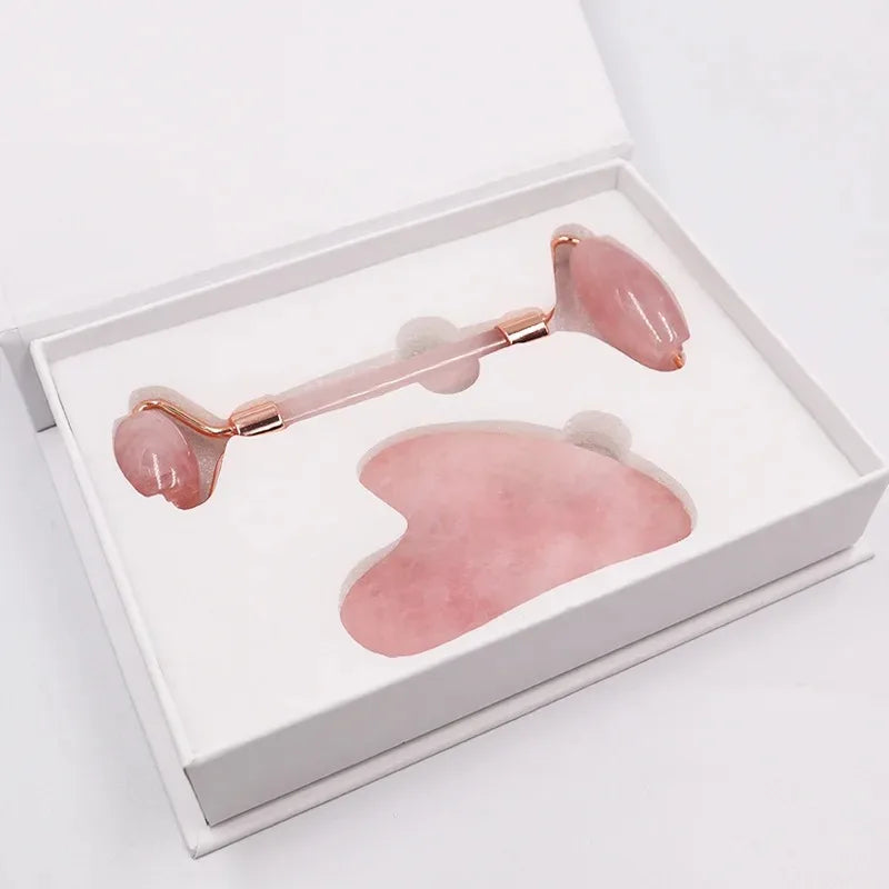 LifeSimpl™ Rose Quartz Facial Sculpting Set – Jade Roller & Gua Sha Glow Ritual