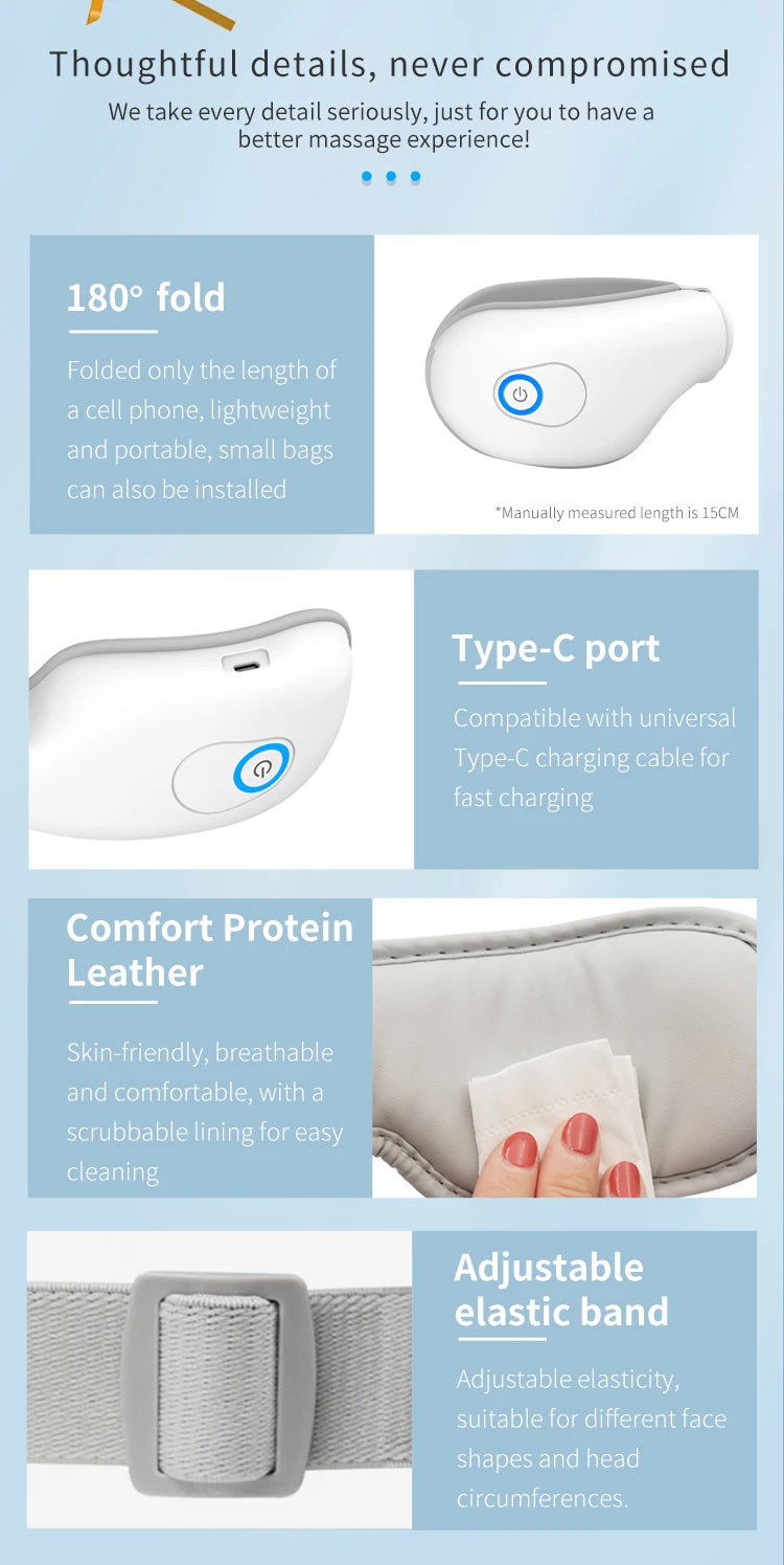 Folding Heated Eye Massager with Air Compression & Bluetooth Music