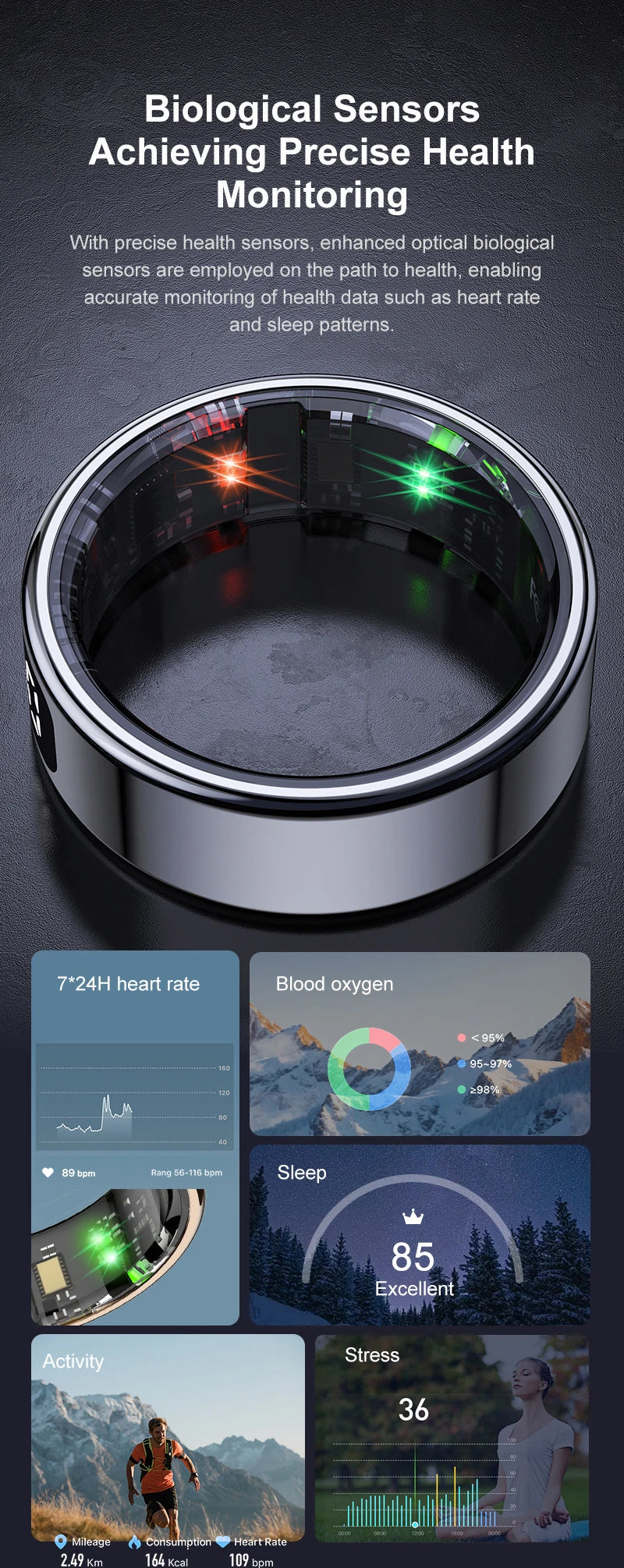 R13 Smart Health Tracking Ring with Touch Display – Fitness & Sleep Monitor