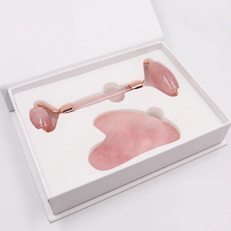 LifeSimpl™ Rose Quartz Facial Sculpting Set – Jade Roller & Gua Sha Glow Ritual