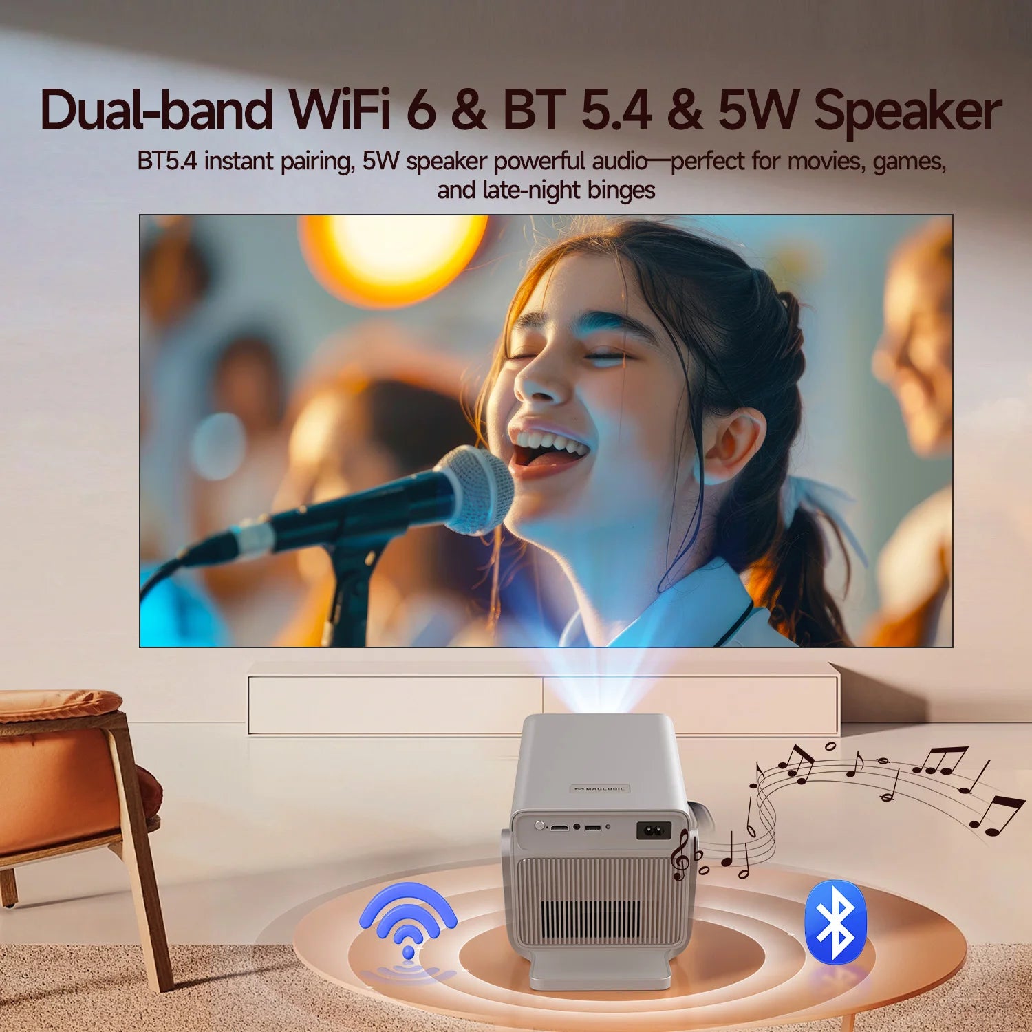 Magcubic X7 Smart Projector – 1000 ANSI, Native 1080P, Android 14, WiFi 6, Bluetooth, 8K Video Support